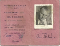 Karta identyfikacyjna Antoniego Wicherka z Conservatiorio di Musica Benedetto Marcello w Wenecji (1960)