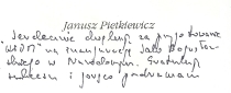 Bilecik od Janusza Pietkiewicza po premierze Widm w otwartym po odbudowie Teatrze Narodowym (26 listopada 1996)