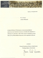 List z gratulacjami z okazji 50-lecia pracy artystycznej od Joanny Wnuk-Nazarowej, dyrektor NOSPR (20 listopada 2004)