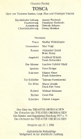 Tosca - obsada - premiera: Theater Oberhausen, 23 stycznia 1988